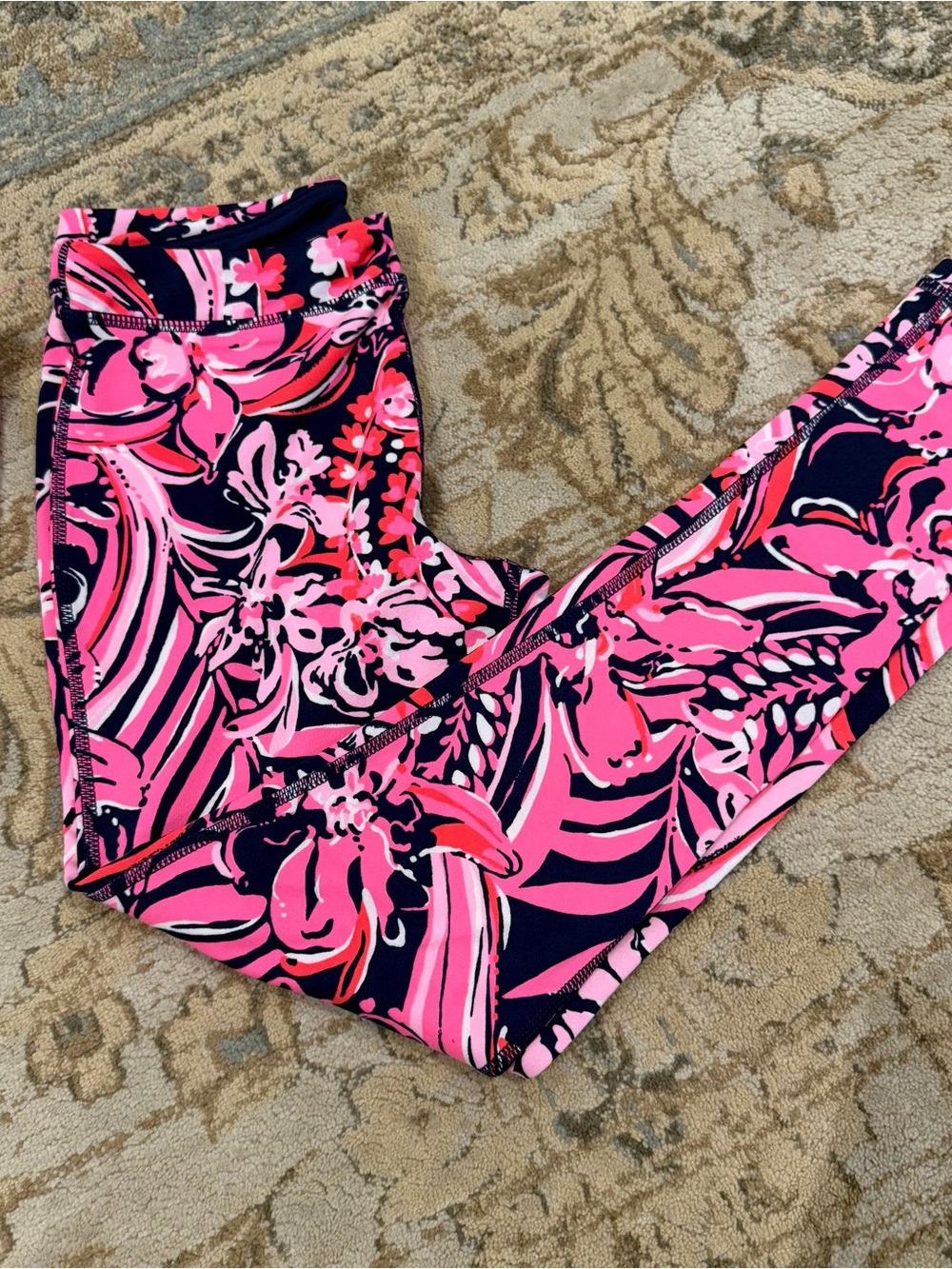 Lilly Pulitzer Navy Leggings with Pink Floral Accent
